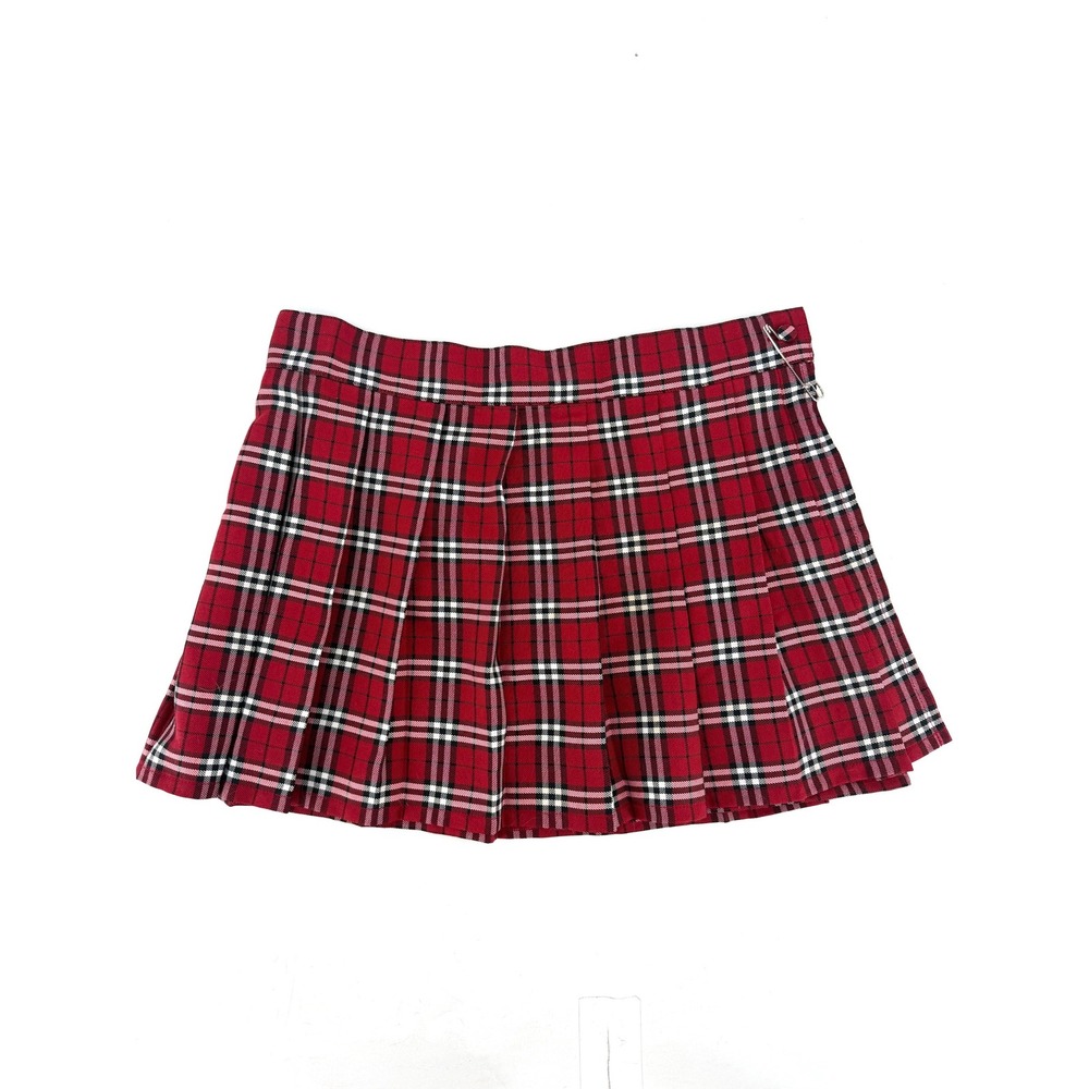 Spirit Pleated Mini Skirt Womens LG/XL Red Plaid Safety Pin Punk Schoolgirl